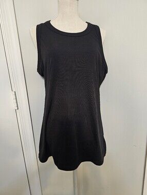 Long Black Ribbed Tank Top - Sleeveless Crew Neck